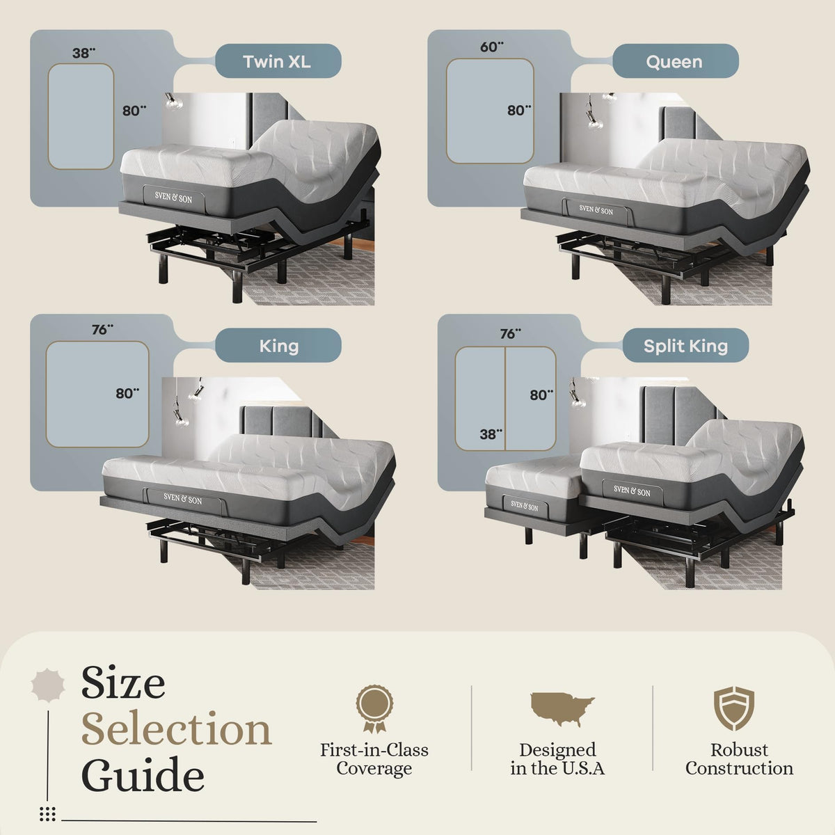 Sven & Son Classic Adjustable Bed Base, Head and Foot Lift, Massage, Under-Bed Lights, USB, Gel Memory, Zero Gravity Smart Frame - Split King + 12 inch Memory Foam Matt (Medium)