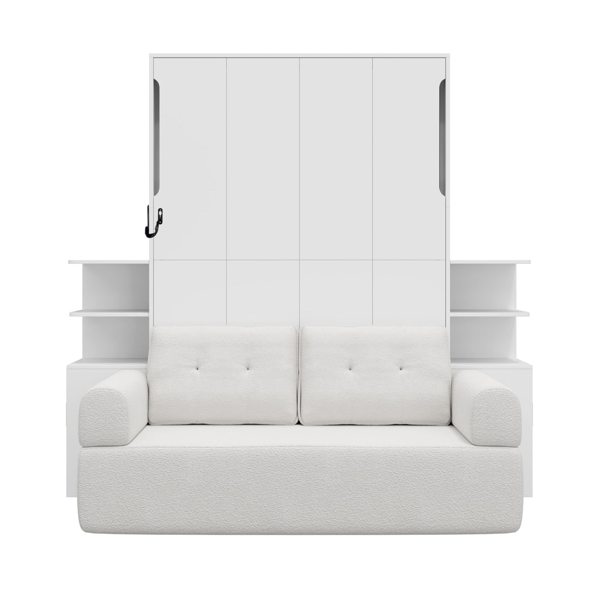 Ball & Cast Murphy Bed Full Size Murphy Beds with Sofa and Storage Cabinets,Wood Wall Hideaway w/Slat Support,can be Folded,Space-Saving,for Small Room,Dorms,White
