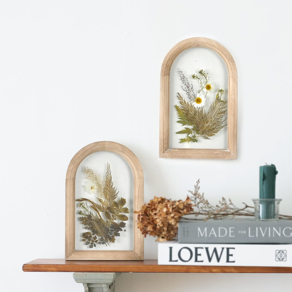 Z&Z ornamentorum Glass Pressed Flower Wood Frame, Set of 2, Flower Botanical Wall Art with Plant for Bedroom Restroom Kitchen Decoration Wall Art