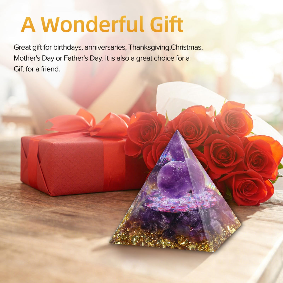 Hopeseed Orgone Pyramid for Positive Energy, Orgonite Natural Amethyst Crystal Healing Crystals Pyramid for Reduce Stress Chakra Reiki Healing Meditation Cleanses the Mind and Boosts Confidence