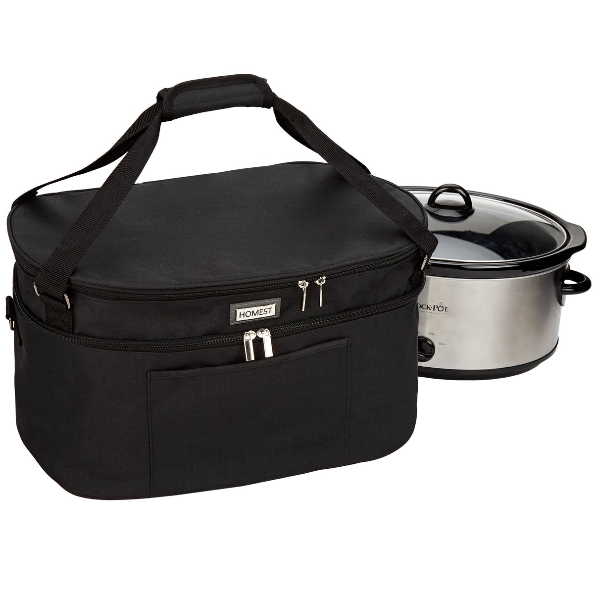 HOMEST Slow Cooker Bag for Crock-Pot 6-8 Quart, Insulated Travel Carrier with Easy to Clean Lining, Carry Case with Top Zip Compartment and Accessory Pocket