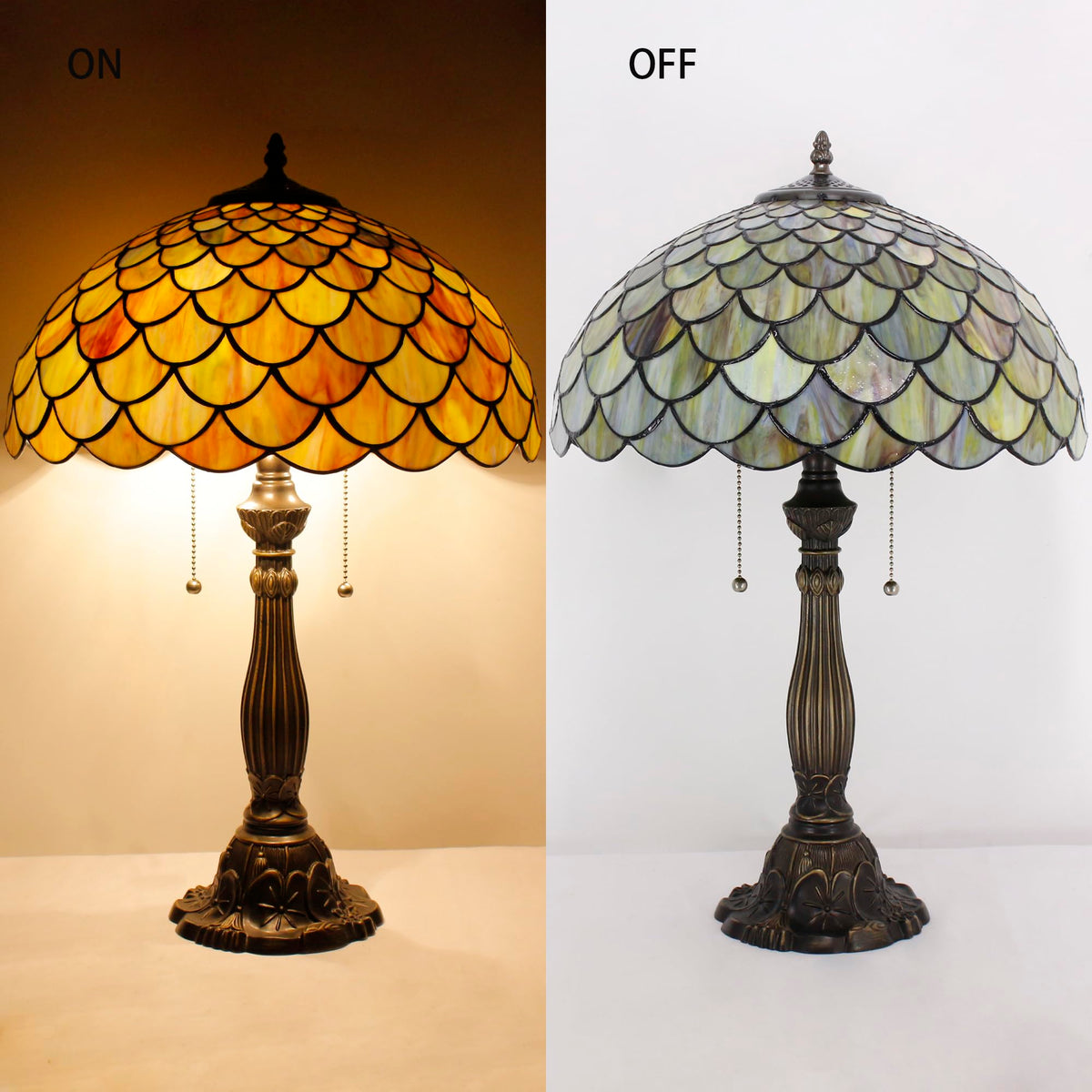AVIVADIRECT Tiffany Table Lamp Stained Glass Fish Scales Style Antique Desk Reading Light 16X16X24 Inches Decor for Bedroom Living Room Home Office