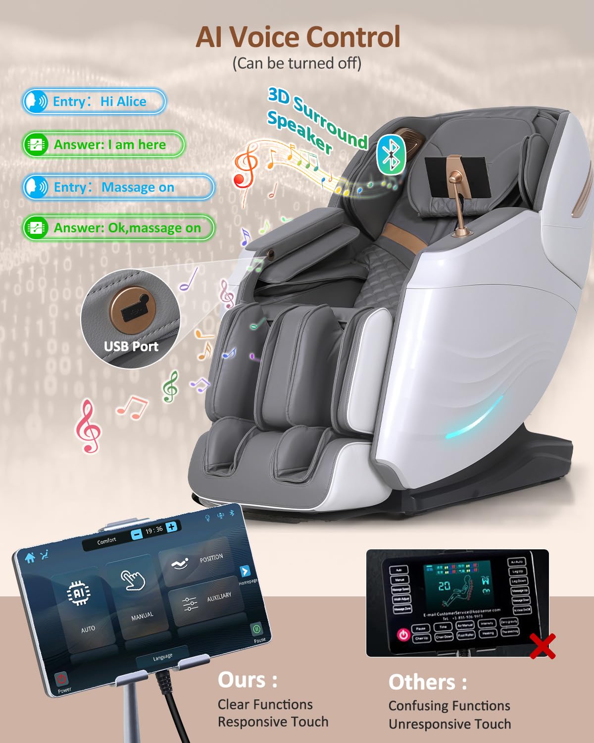 RELX Massage Chair Full Body, 20 Modes Zero Gravity SL-Track Shiatsu Massage Chair Built-in Heat System, Airbag Massage with Body Scan, Deep Yoga Stretch, Calfrest Extension and AI Control(White)