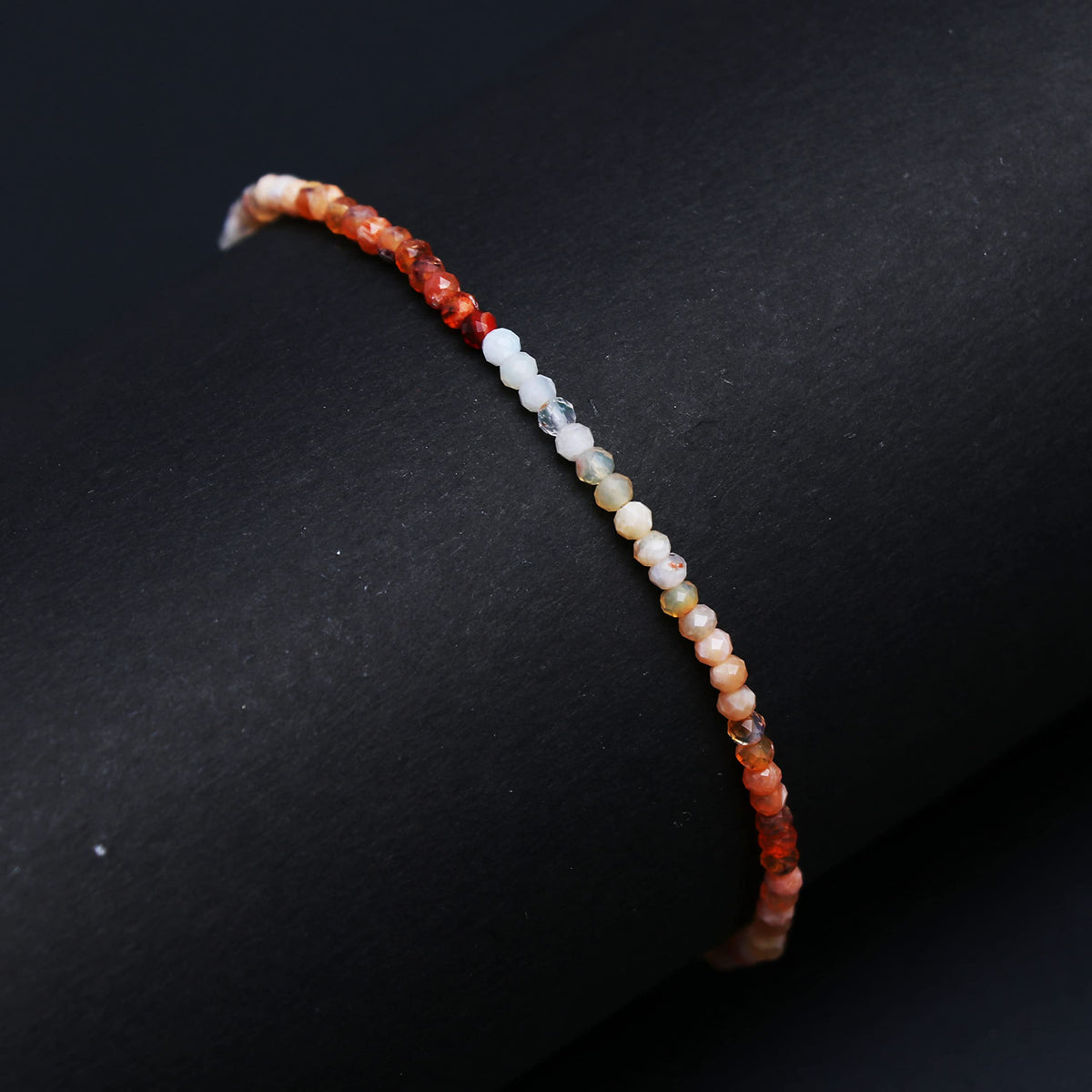 Gempires Handmade Mexican Fire Opal Gemstone Beaded Bracelet for Women | 2.4–2.5 mm Faceted Natural Stone | Adjustable 7+1 Inch Silver Plated Chain | Dainty Minimalist Stacking Jewelry | October Birthstone Gift
