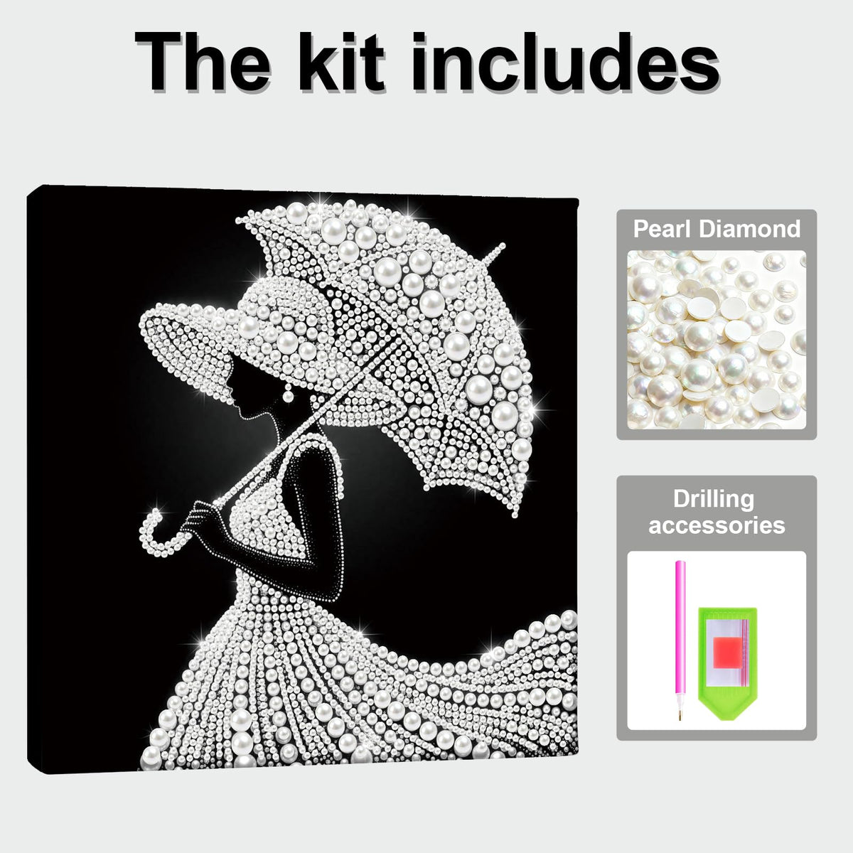 pigpigboss Umbrella Lady Diamond Painting Kit with Wooden Frame, Special Shaped Pearl Diamond Art for Adults Beginners Home Wall Decor (9.84 x 9.84 x 0.59 inches)