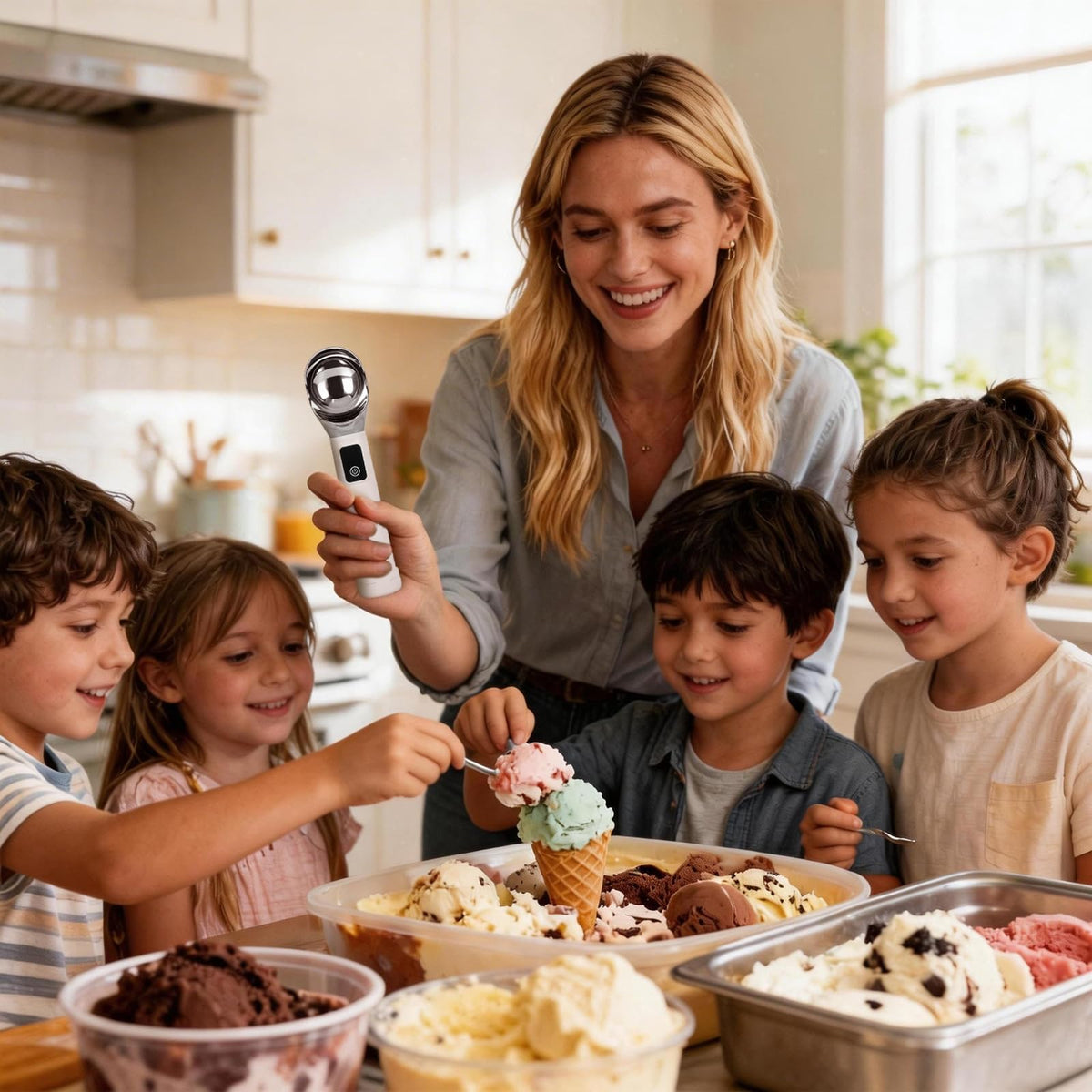 ODOMU Heated Ice Cream Scoop, Rechargeable Electric Ice Cream Scooper with 5000mAh Battery & Digital LED Display, Heat Up to 158°F for Scooping Hard Ice Cream, Frozen Yogurt