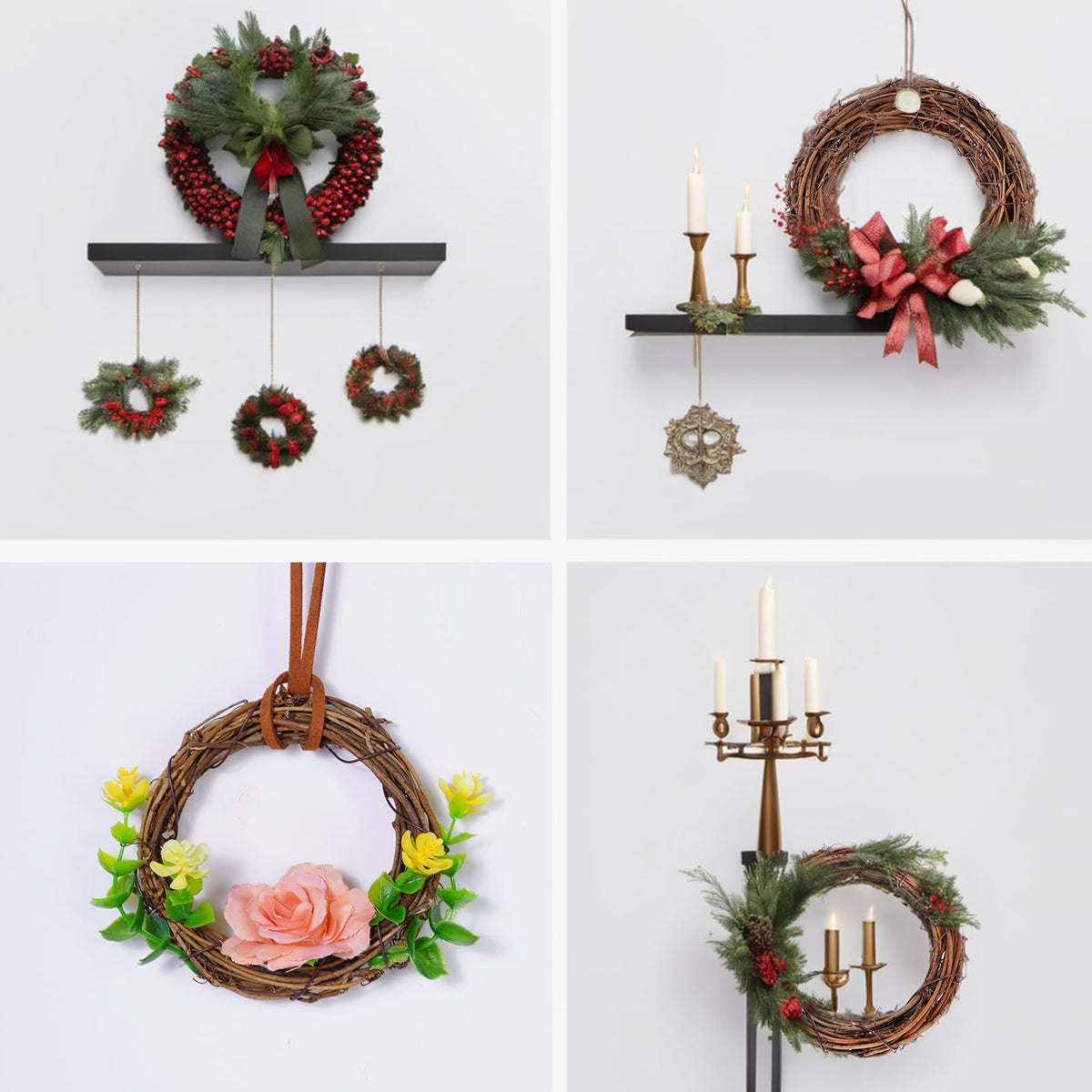 Grapevine Wreath Set, Marrywindix 10 Pieces 2 Sizes Natural Vine Branch Wreath Christmas DIY Rattan Wreath Garland for Christmas Holiday Craft Wedding Decor (4inch & 6inch)