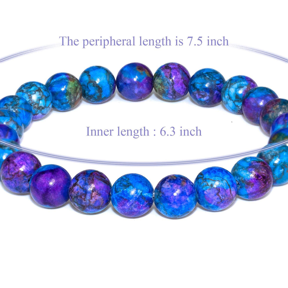 DAZCOLO 8mm Natural Gemstone Stretch Bracelet, Handmade Unisex Crystal Bracelets for Meditation, Yoga, Spiritual Healing & Positive Energy (Multi Azurite)