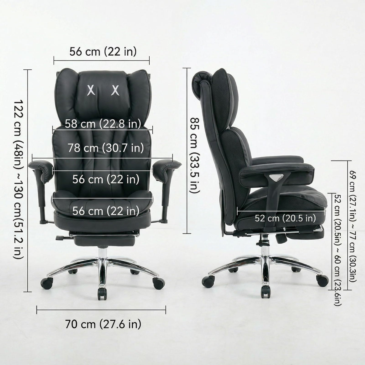 Efomao Big and Tall Office Chair 400lbs Capacity, Executive High Back Chair with 3-Angle Locking Recline and Footrest, Wide Double Padded Desk Chair for Home Office, Metal Frame, Black