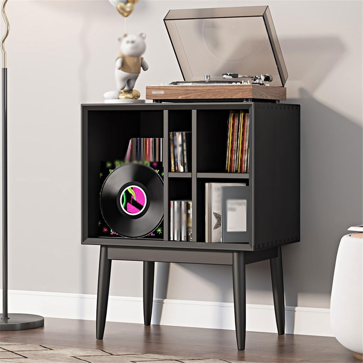 LIAN16PENG CD Rack Retro Vinyl Record Cabinet Magazine Storage Bookcase Wooden Sofa Sideboard Disc Rack