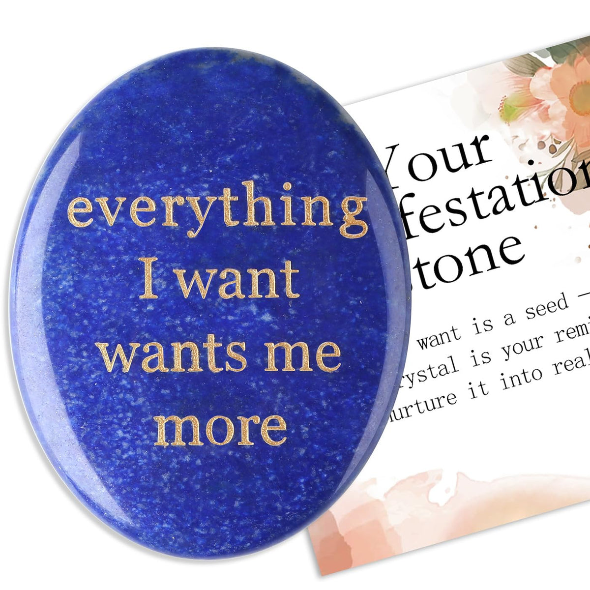 DUQGUHO Lapis Lazuli Crsytal Encouragement Gifts for Women Everything I Want Wants Me More Inspirational Positive Anxiety Relief Items Pocket Hug Stones Emotional Calming Sobriety Gifts for Women Men