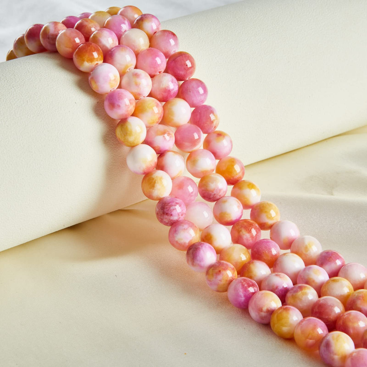 100pcs 10mm Pink Yellow Jade Beads Natural Gemstone Beads Round Loose Beads for Jewelry Making