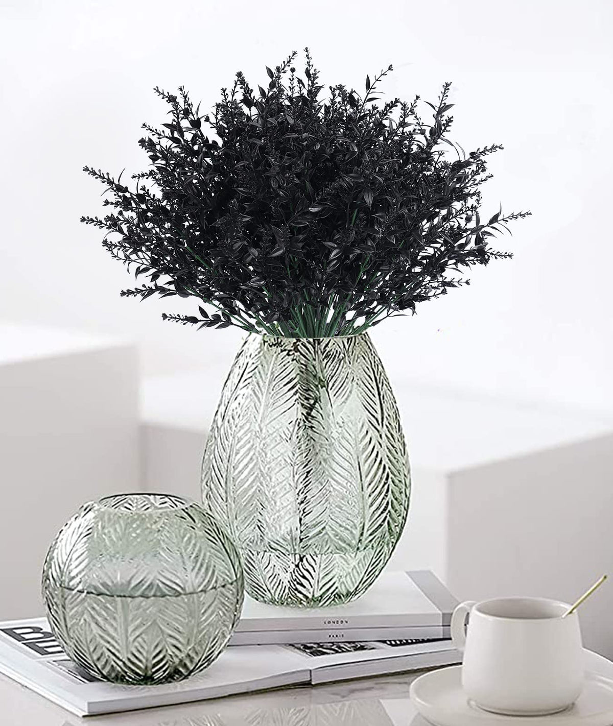 RECUTMS Artificial Flowers Outdoor Fake Plants Artificial Fake Flowers, Faux Outdoor Plastic Plants UV Resistant Shrubs No Fade Faux Plastic Plants Garden Porch Window Box Decorating(Black)