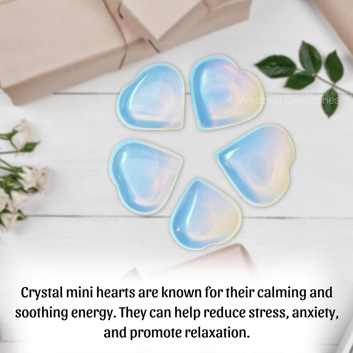 Amazing Gemstone Opalite Stone Heart - Pack of 2 Crystal Heart Stones Rocks - Corazones De Piedra Crystals and Healing Stones Heart Shaped Crystal - Stocking Stuffers Gifts