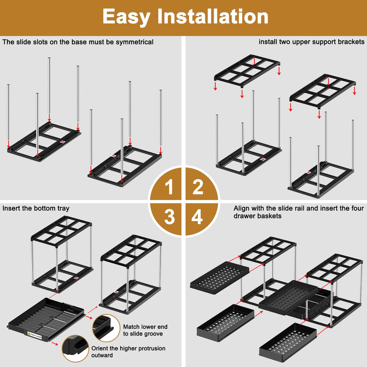 NIUXX Expandable Under Sink Organizer: 2 Tier Under Cabinet Organizer - Double Pull Out Shelf Under Sink Storage for Kitchen - Bathroom and Laundry Room - Space Saving