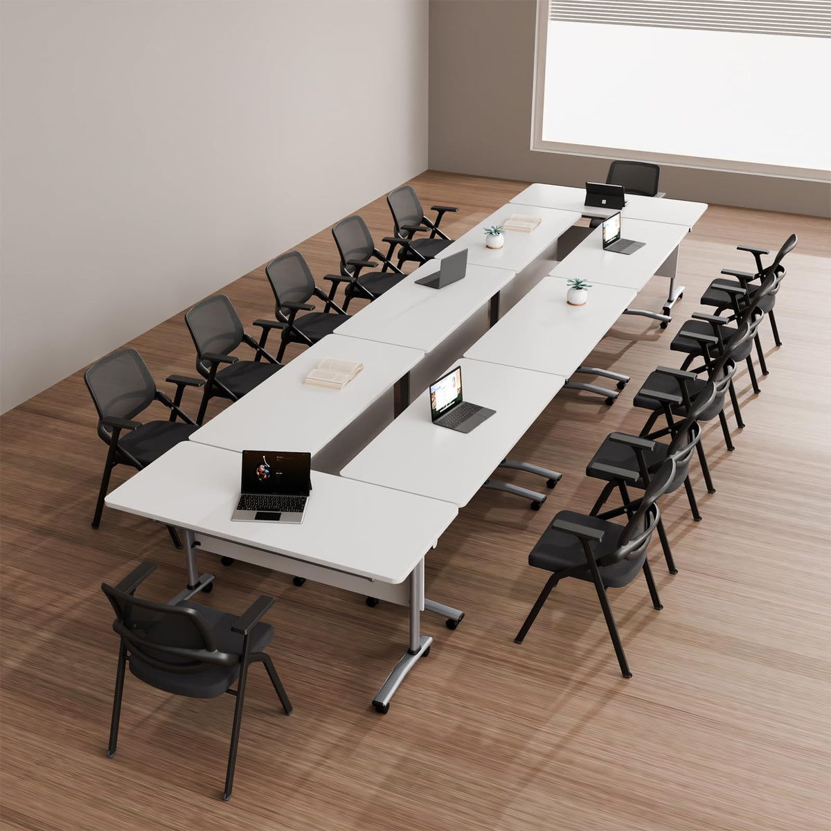 JFazzruit Conference Room Table with Wheels, Modular Flip-Top Folding Conference Tables for Training Rooms Classrooms Seminars Mobile Conference Table for Meeting Room Business (Silver 6P140)