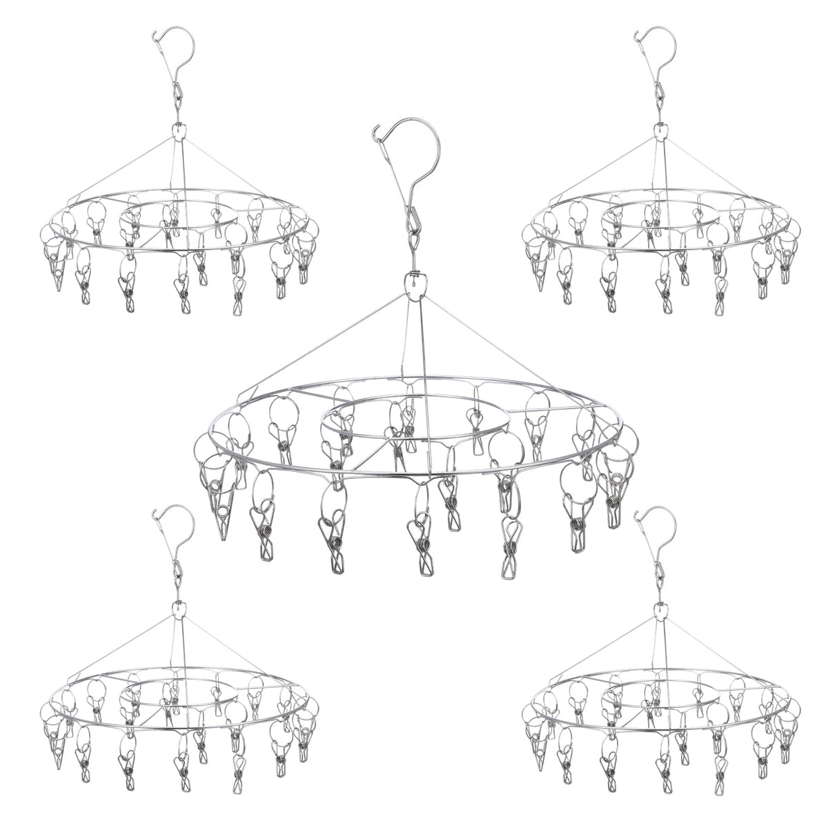 Kegeeei 5 Pack Stainless Steel Hanging Drying Rack with Clips - Foldable Laundry & Plant Dryer for Socks, Underwear, Bras, Towels, Spices & Flowers