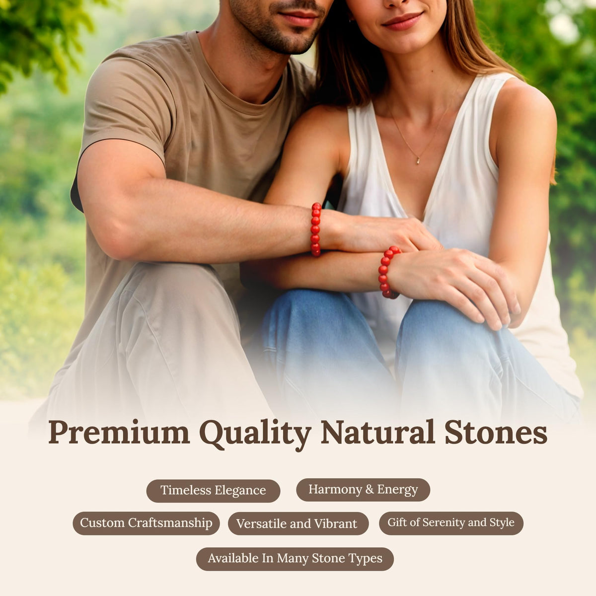 Elm City Direct 8mm Natural Stone Beaded Bracelet – Unisex Crystal Stretch Bracelets for Men & Women, Chakra & Healing Jewelry, Gift-Ready Beaded Bracelets (Carnelian, 8mm)