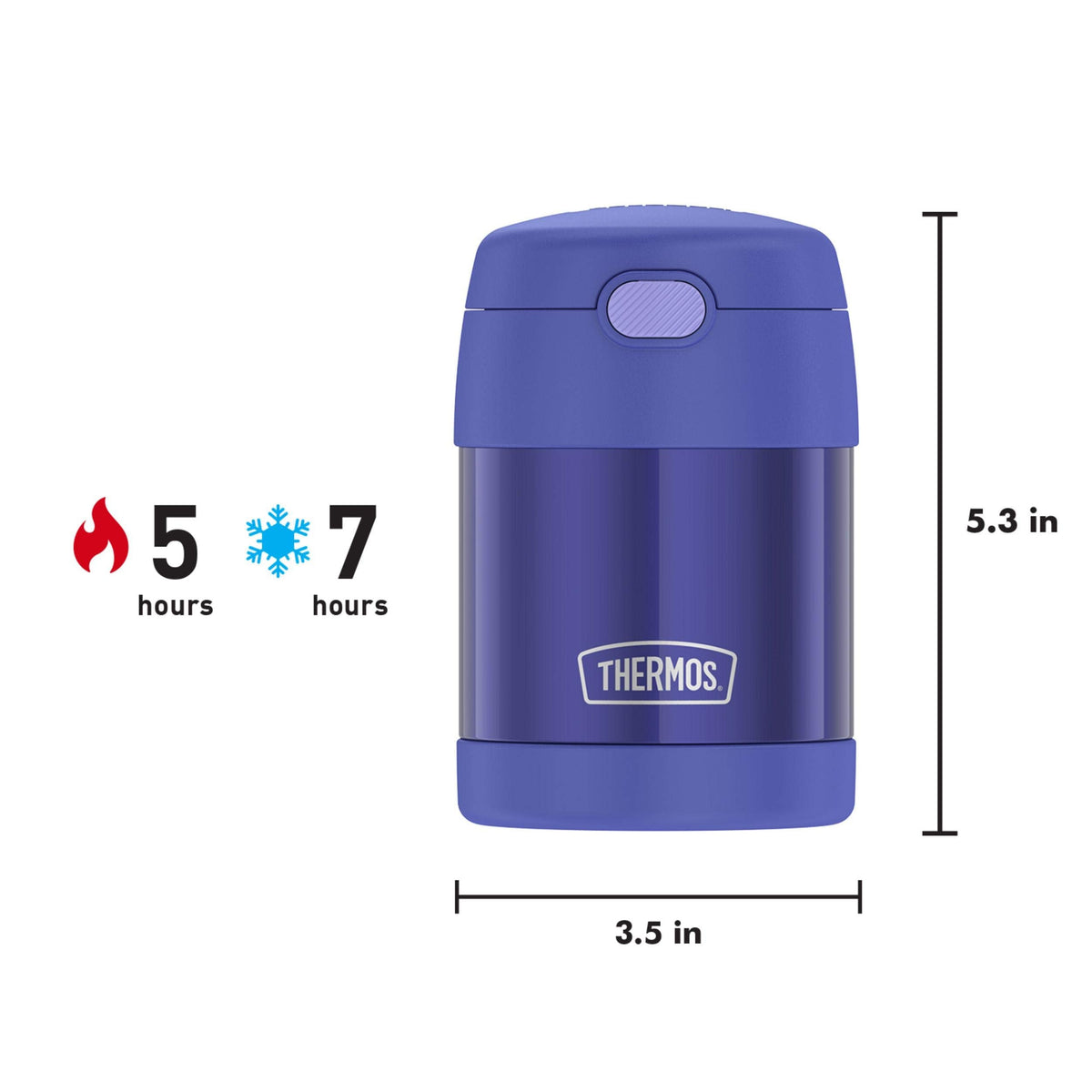 THERMOS FUNTAINER Insulated Food Jar, 10 Ounce, Kid Friendly Food Jar with Foldable Spoon, Purple