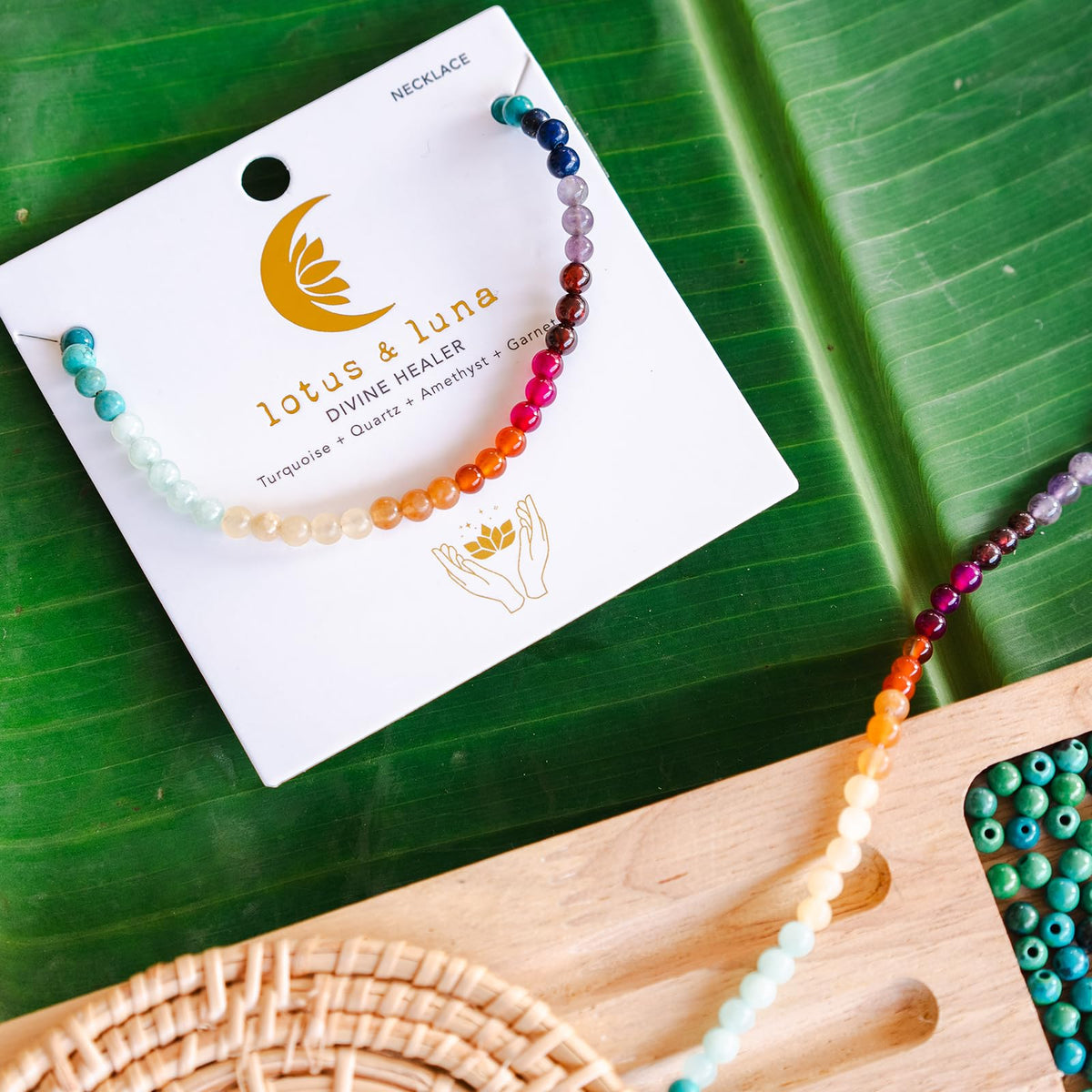 Lotus and Luna 4MM Energy Chakra Healing Necklace with Real Stones Jade, Pearl, Rose Quartz, Amethyst, Moonstone (Love + Clarity)
