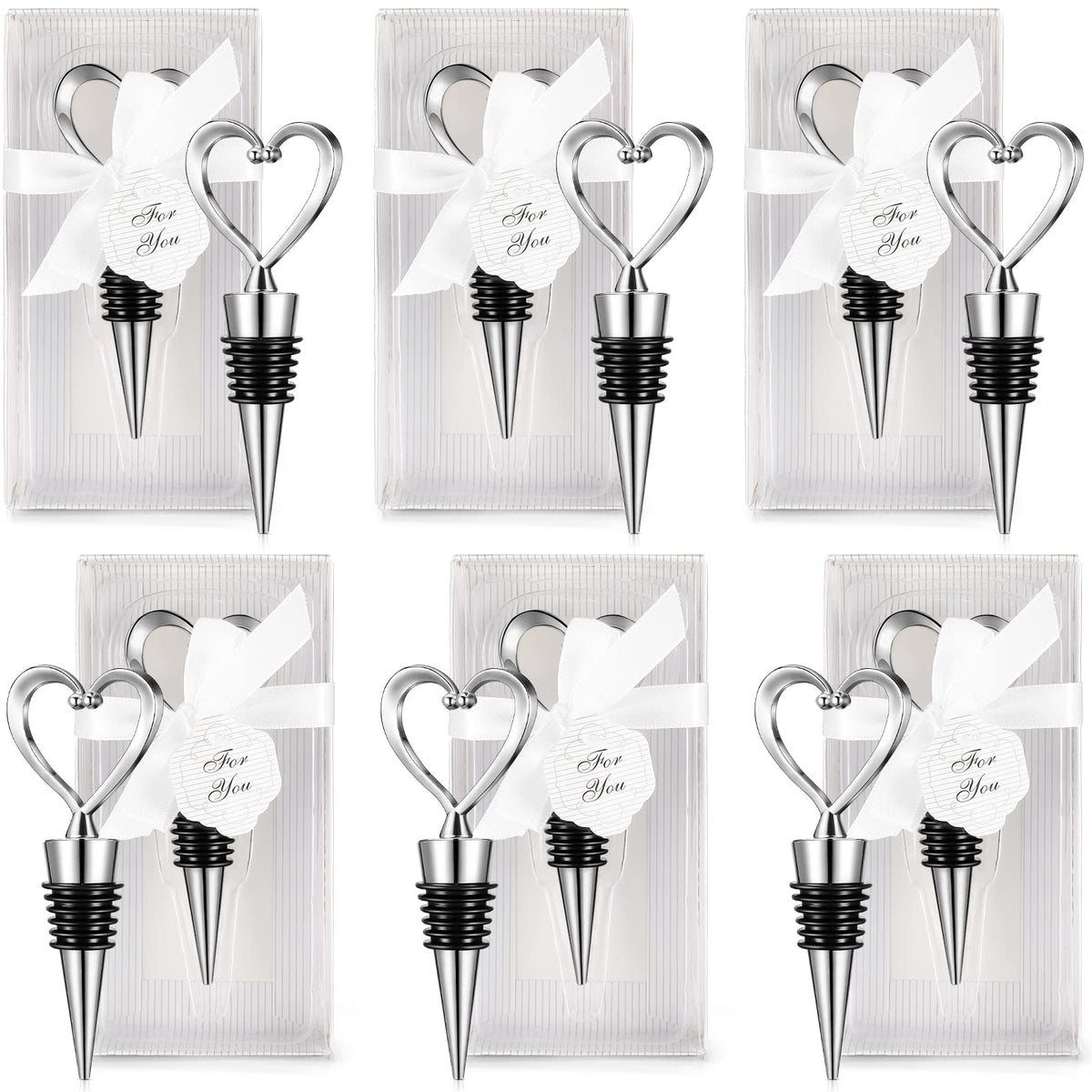 Ferraycle 30 Pcs Heart Wine Stoppers Wedding Bridal Shower Favor for Guests Silver Heart Wine Bottle Openers Champagne Stopper Wine Saver Metal Wine Cork Holder Plugs with Box for Wedding(Classic)