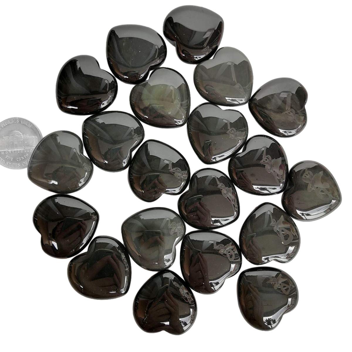 Loveliome 4 Pcs Natural Black Obsidian Love Heart Palm Stone Reiki Balancing Worry Stone(1 Inch)