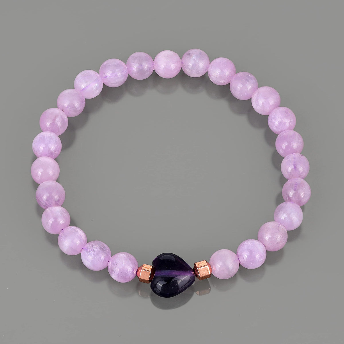 NirvanaIN Kunzite Strech Bracelet With Fluorite Heart Natural Gemstone Handmade Healing Chakra Yoga Bracelet For Women Love (18 cm)