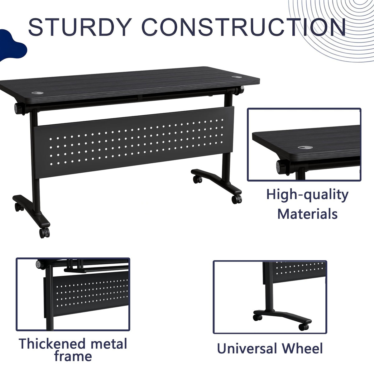 Modern Conference Table, Folding Conference Table with Wheels, Flip Top Mobile Meeting Table for 2-30 Person, Modular Seminar Training Room Table for Meeting Conference Room (4, Dark Grey, 70.8")