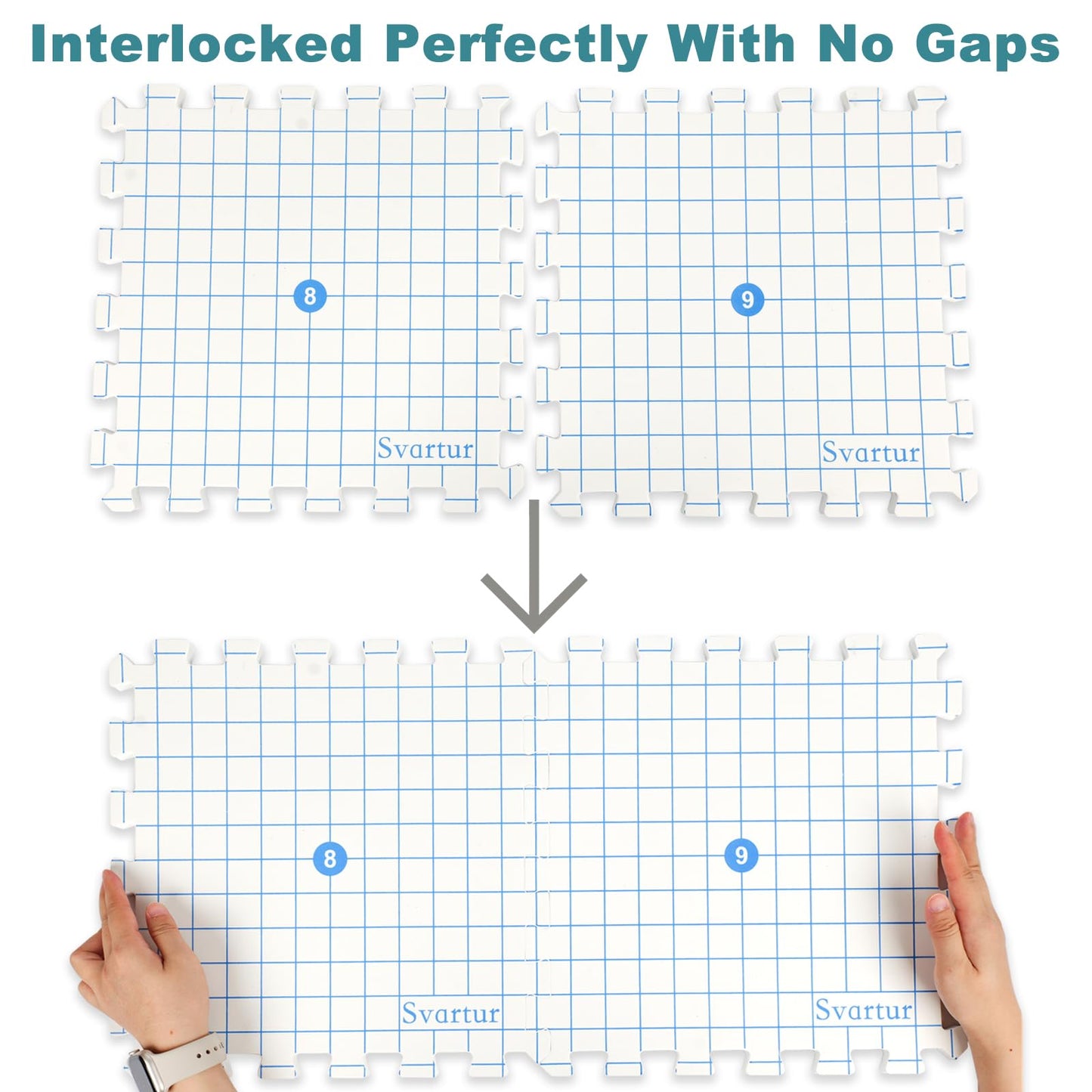 Svartur Interlocking Blocking Mat for Knitting and Crochet Projects, 9 Pack Knitting Blocking Mats with Blocking Comb Pins, T-pins, Crochet Blocking Board, Knitting Mat with Grid Line, Storage Bag
