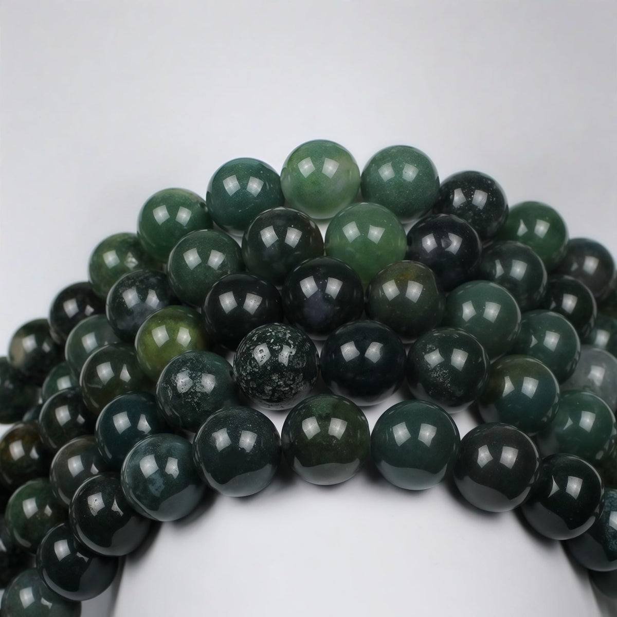 MJDCB Natural Moss Agate Round Crystal Energy Stone Beads Healing Power for Jewelry Making (4mm)