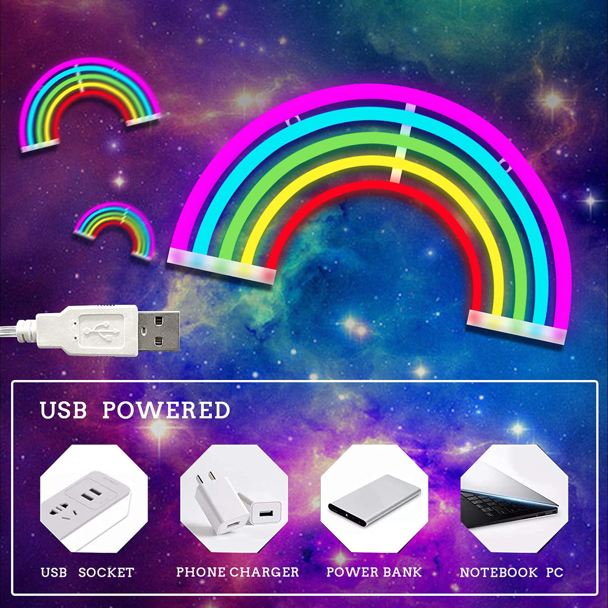 ENUOLI Rainbow Neon Light Signs Wall Decoration USB Powered or Battery Night Light LED Neon Decor Sign Lamp for Dorm Room Bedroom Table Christmas Party Birthday Party Wedding Kids Room Kids Gift