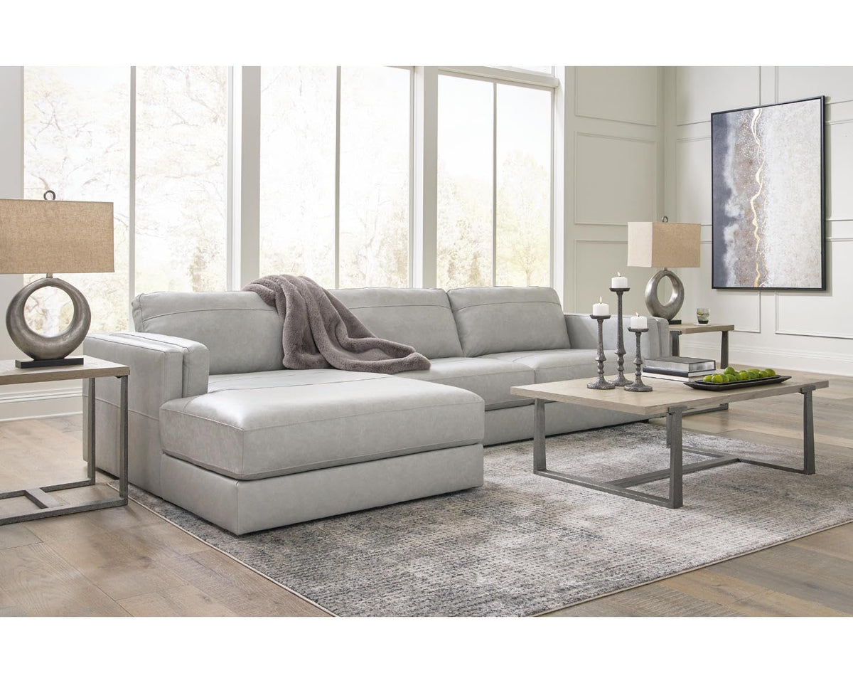 Signature Design by Ashley Amiata Modern L-Shaped Left-Arm Facing Leather Match 2-Piece Sectional with Chaise, Light Gray