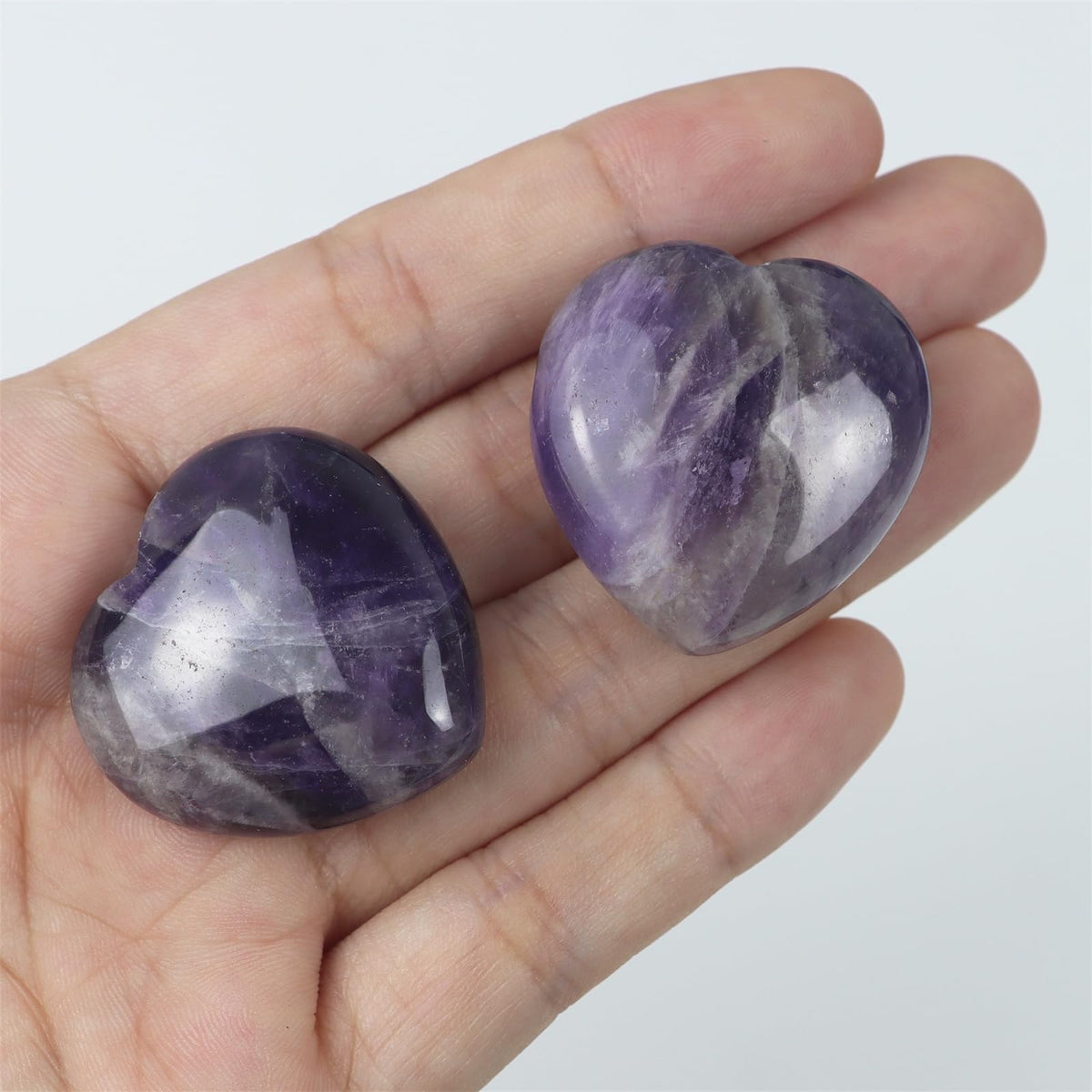 4 Pcs Heart Crystals and Healing Stones, 1.2" Amethyst Polished Love Carved Palm Worry Stone, Reiki Anxiety Stone Gift for Stress Meditation (Amethyst)