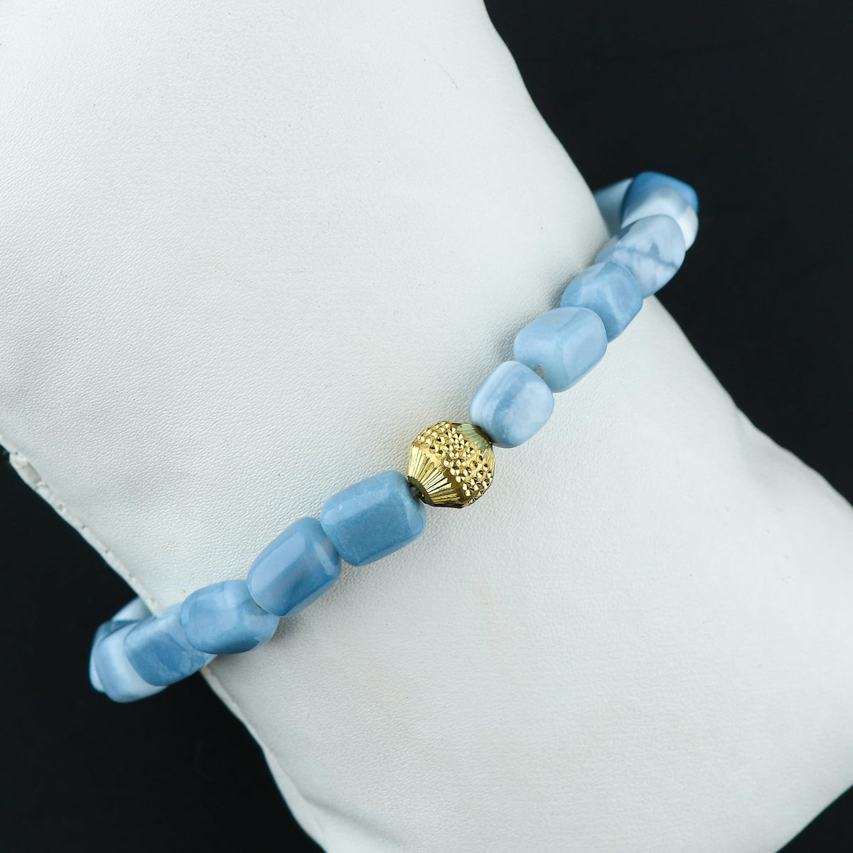 CRYSTALIS Blue Opal Elastic Stretch Bracelet, Natural Beads, Chakra Healing Jewelry for Men & Women, Adjustable Bracelet, Everyday Wear, Gift Giving Bracelet, 7.25 to 7.50 inch