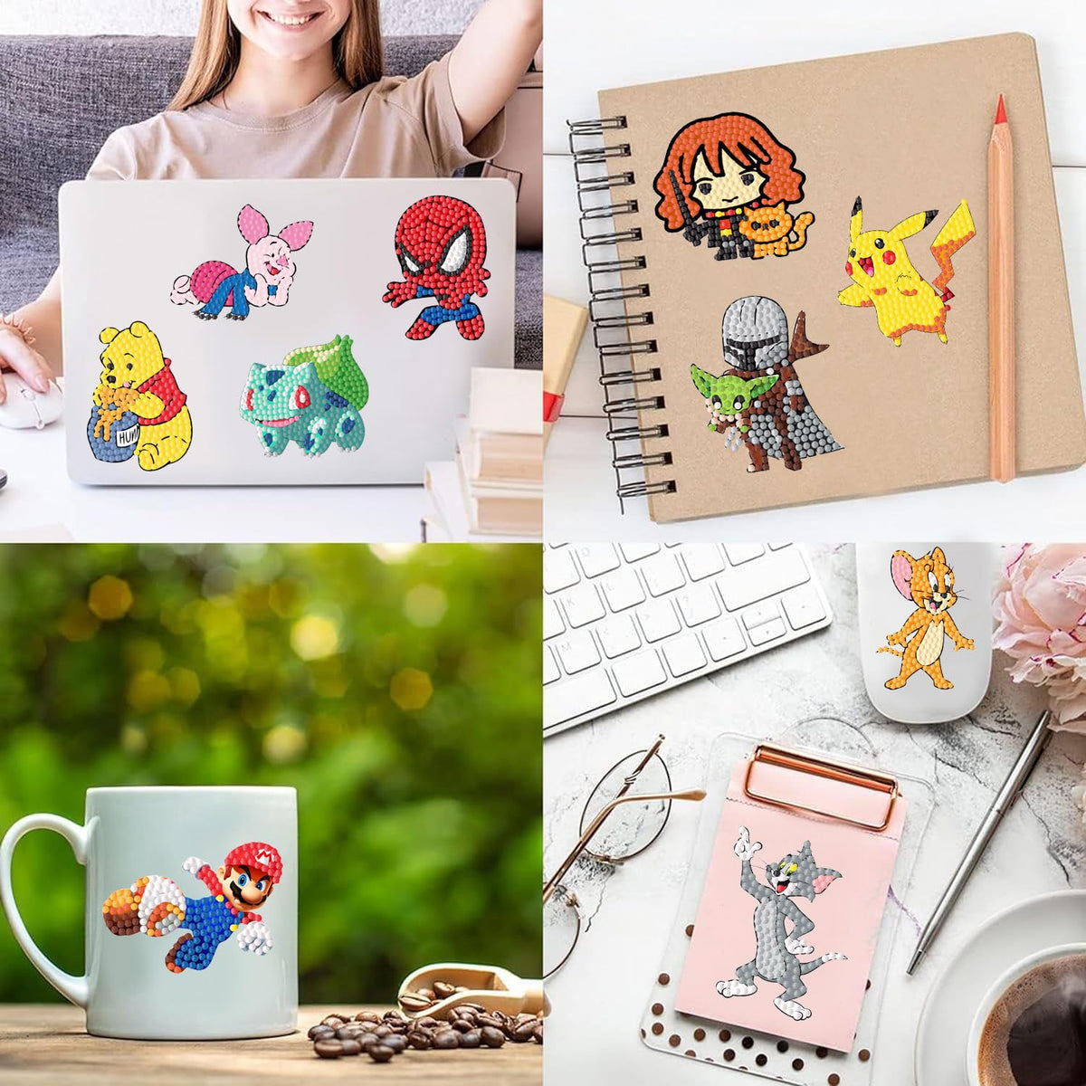 KOJEFCV 48 Pcs Cartoon Diamond Art Painting Sticker Kits for Kids-Cartoon Diamond Gem Stickers Kit,5D Gem Art Stickers Mosaic for Kids Gift for Boys Girls 4-8-10-12 Years Old