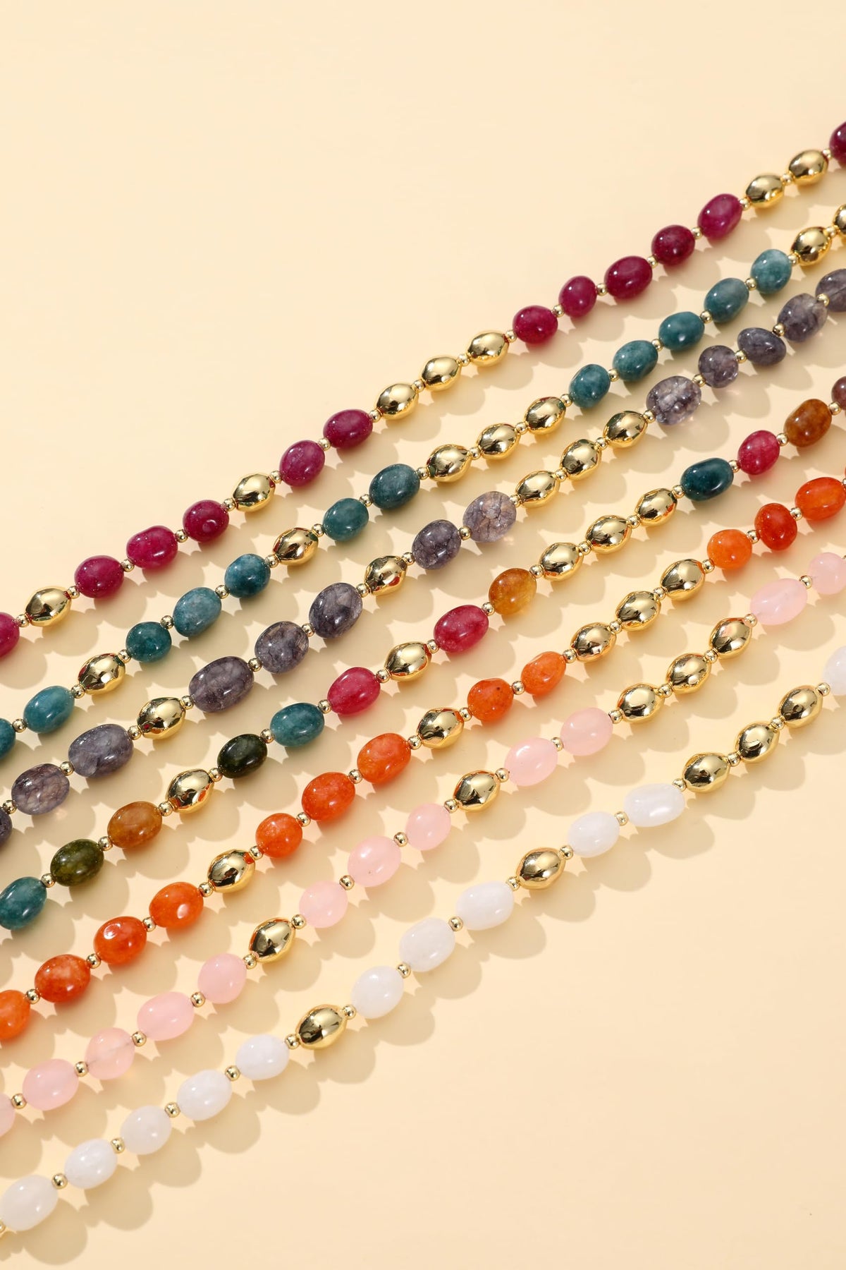 NVWAROCK Beaded Bracelet for Women, Colorful Gemstone Bracelet, 14K Gold Plated Stackable Handmade Oval Stone Bracelet Multicolor Jewelry Gift - Colourful