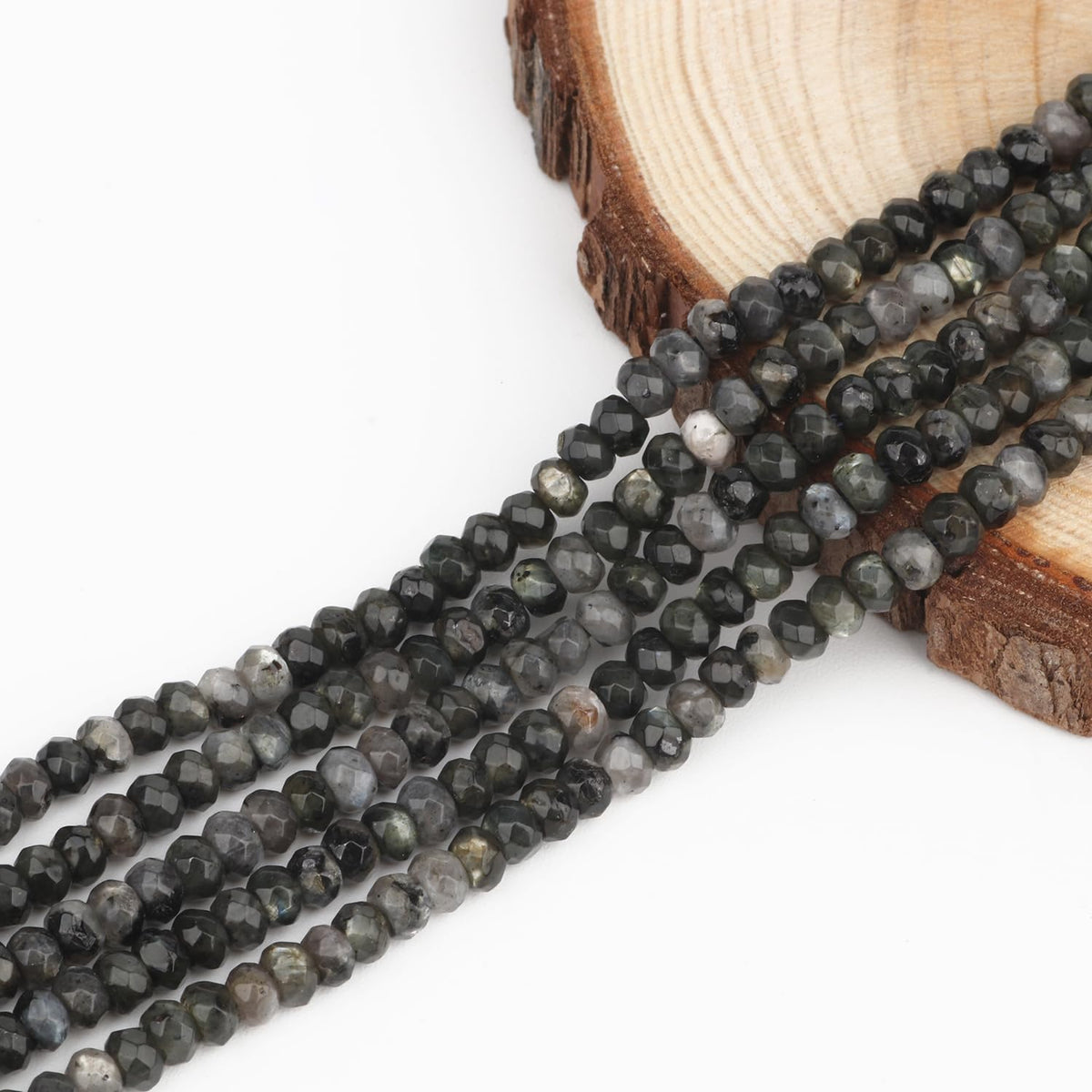 2 String 220PCS 3x5mm Natural Black Color Speckled Beads for Jewelry Making, Songxi Facted Loose Gemstone Beads for DIY Bracelet Necklace Making Supplies with Energy Healing Chakra Power