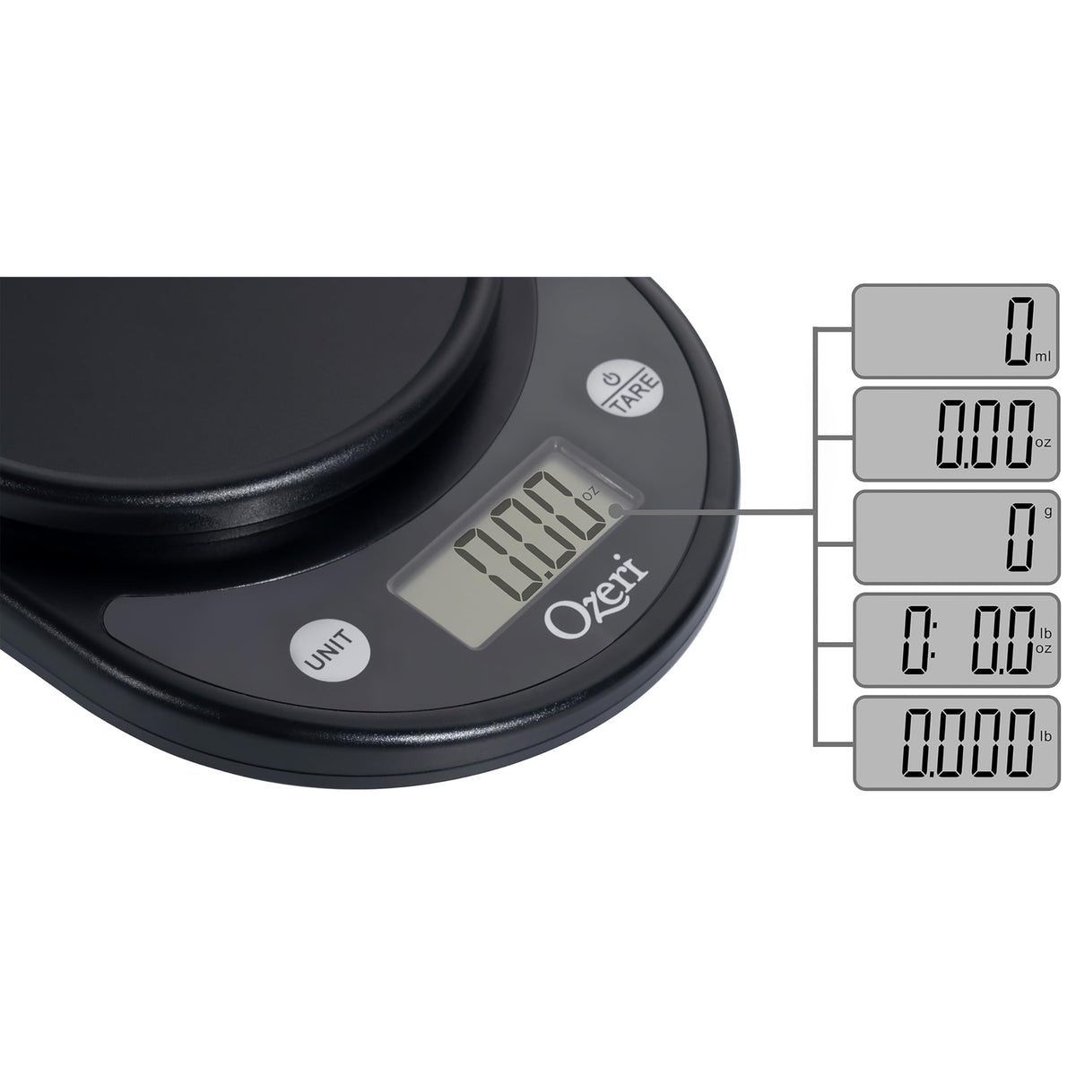 Ozeri® Pronto® Digital Multifunction Kitchen and Food Scale with Variable Graduation Technology®, All Black