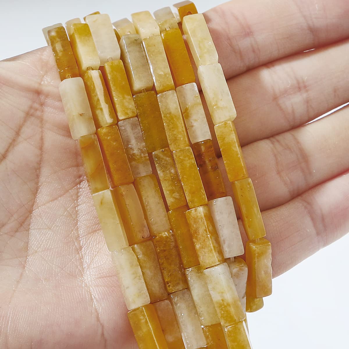 BEADIA Natural Yellow Jade Tube Beads 13x4mm 30pcs Rectangle Loose Semi Gemstone Beads for Jewelry Making Design