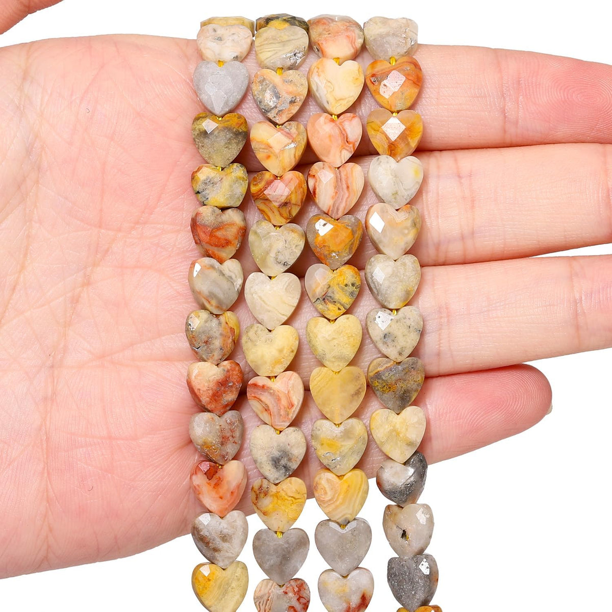 Nitopupu 22pcs Faceted Heart Stone Beads Natural Crazy Lace Agate Bead 8mm Crystals and Healing Stones for Jewelry Making Supplies,Friendship Bracelet Kit,Love Gifts