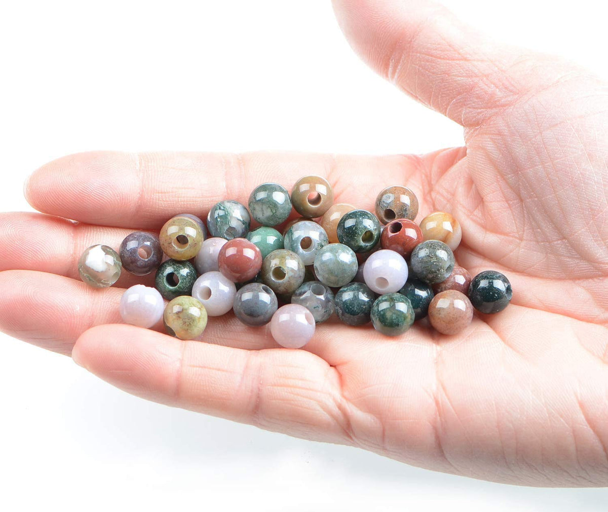 AD Beads Natural Gemstone 8mm Round Loose Beads Big Hole 2.5mm Sized 40pcs (Indian Agate)