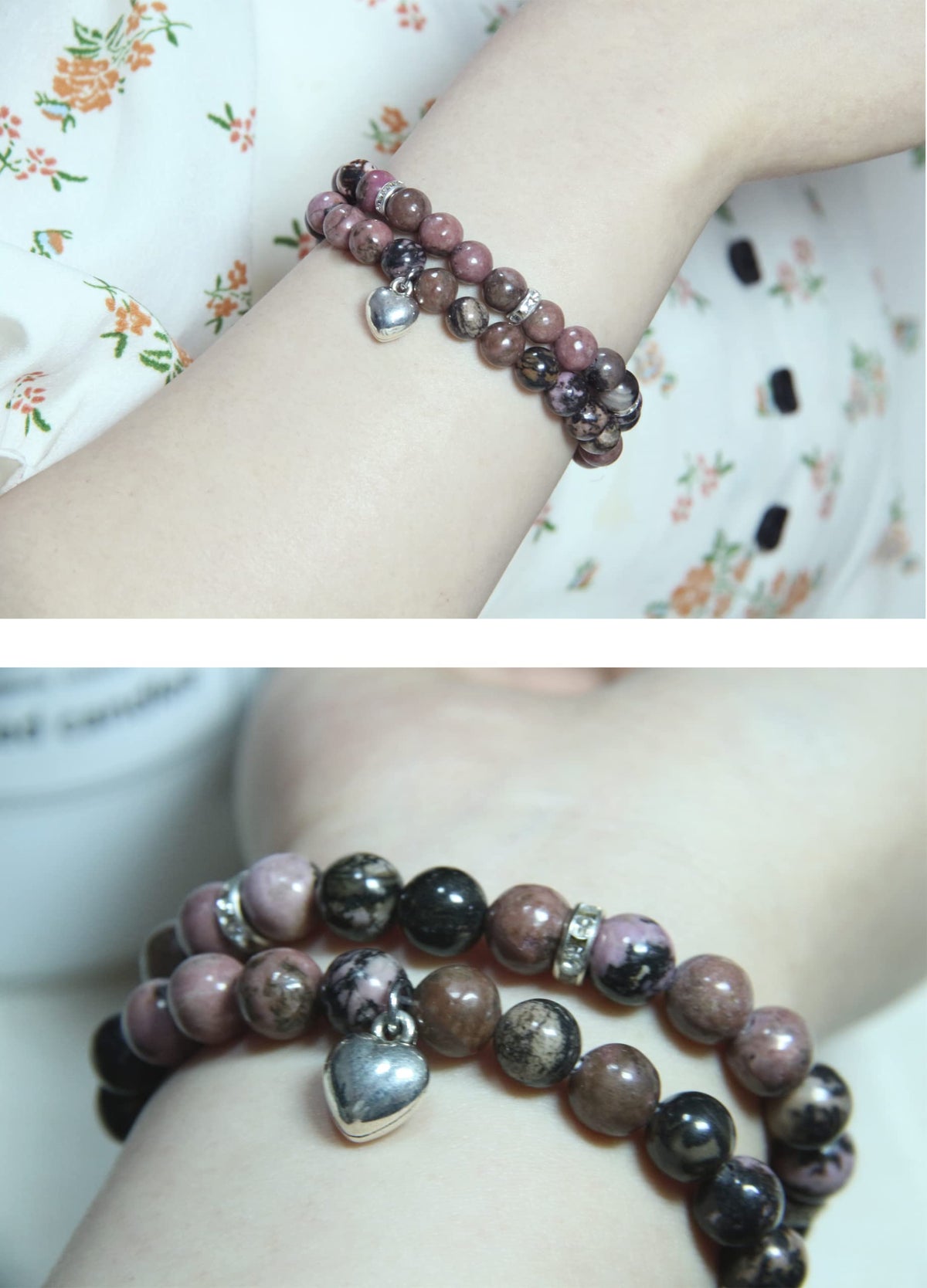 GDLKPYHS Healing Bracelets for Women - Rhodonite Bracelet - Healing Prayers Crystal Bracelet, 8mm Natural Stone Stress Relief Yoga Beads Get Well Soon Gifts
