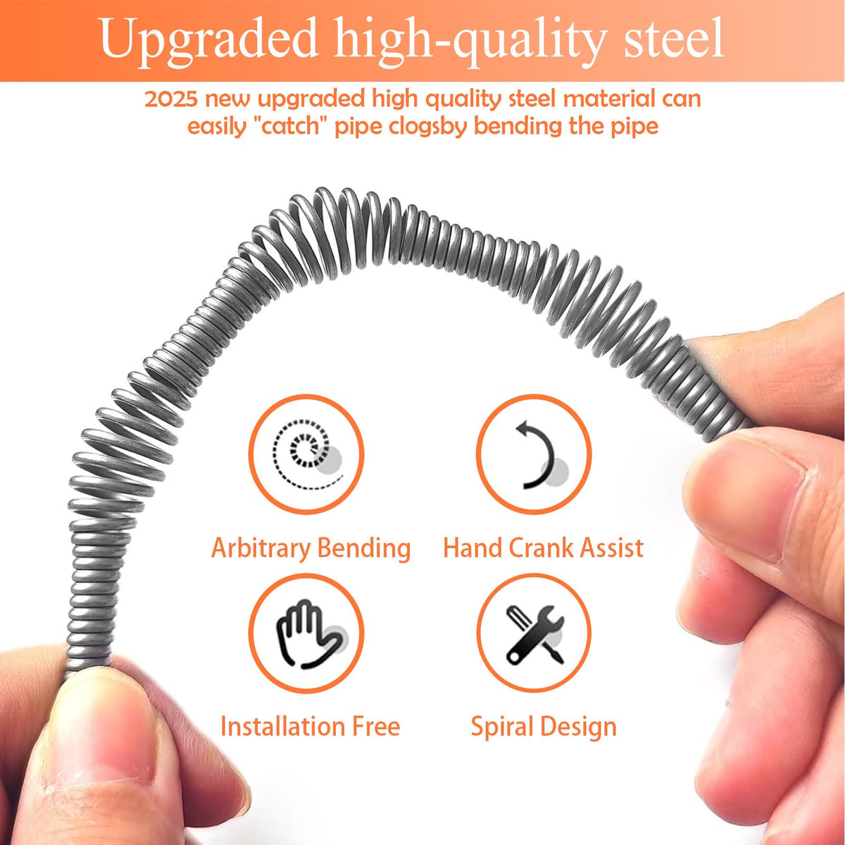 Drain Snake Auger, 33 Feet Plumbing Snake Drain Hair Clog Removal Tool, Sink Unclogger Drain, Heavy Duty Toilet Snake Auger, Cleaner Tool for Bathroom Kitchen Tub Shower Drain Clog Remover with Gloves