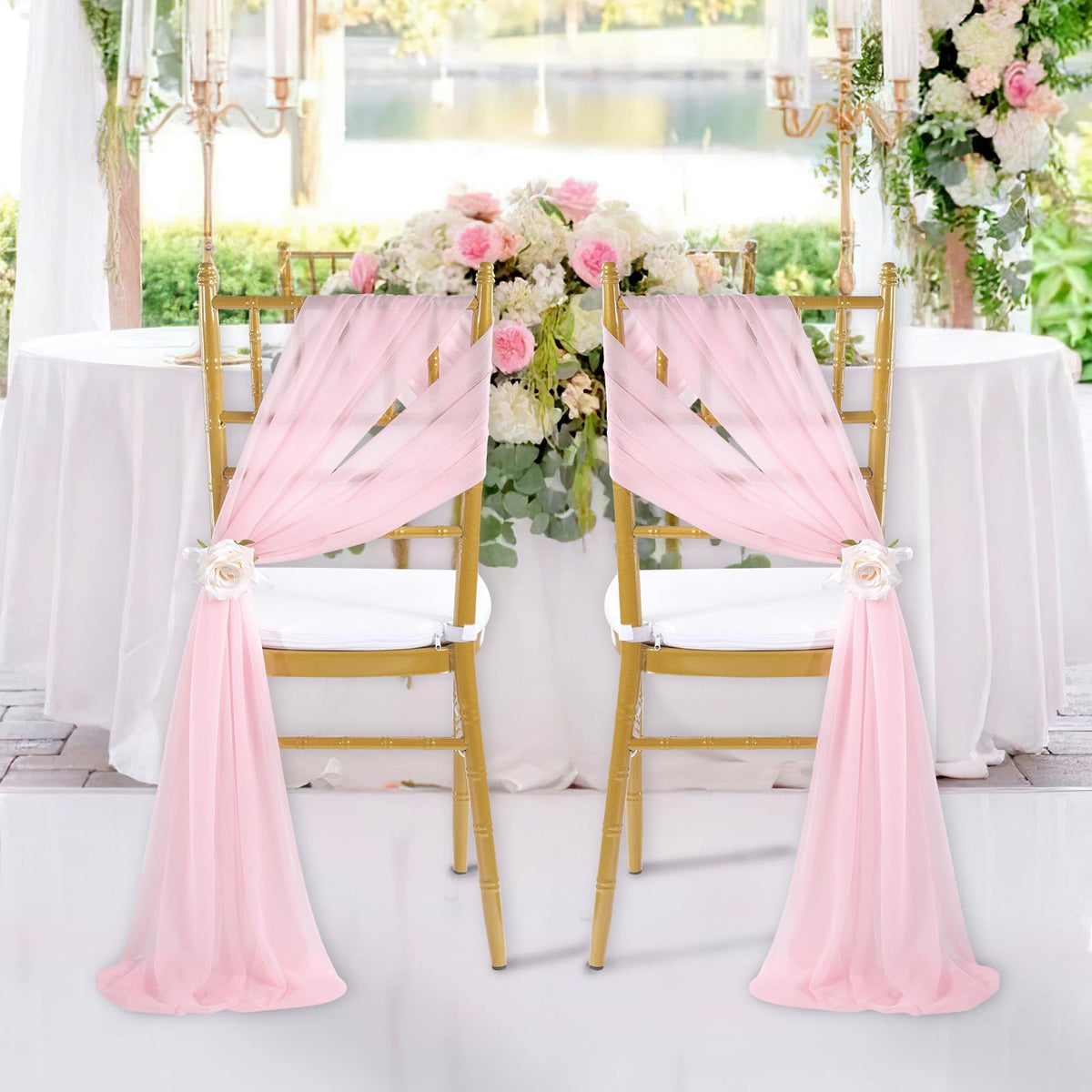 Fanqisi Pink Chair Sashes 16 Pieces 240cm Long Chair Bows Sashes Sheer Tulle Flowy Fabric for Wedding Aisle Chairs Decoration
