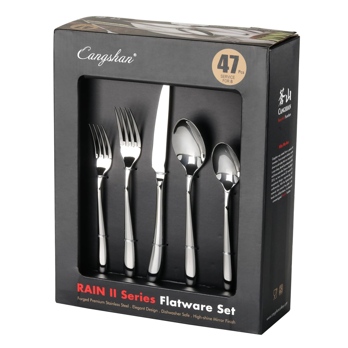 Cangshan RAIN II Flatware Set, Stainless Forged, Window Box, Metallic Finish (47-Piece)