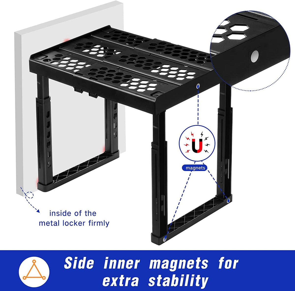 Piffny Locker Organizer Shelf, Adjustable Width and Height, Stackable, Ideal Locker Shelf for School, Office, Gym Lockers, or Even Kitchen Cabinets & Under Sink Organization (Black),(PLKSLF01)