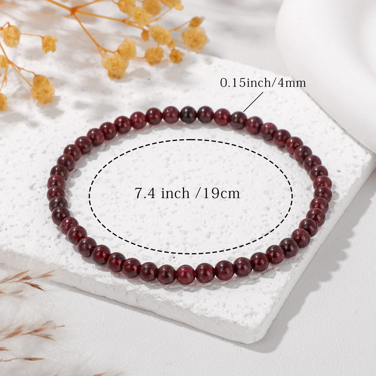 Bolinailo Crystal Beaded Bracelets for Women 4mm Garnet Bead Handmade Gemstone Stretch Elastic Bracelet Natural Stone Crystal Healing Reiki Spiritual Jewelry Gifts