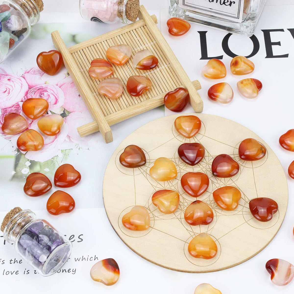 NUKAYAI 20PCS Red Carnelian Healing Crystals Stones Heart Shaped Set Polished Love Crystal Natural Cute Pocket Thumb Reiki Wholesale Set Balancing Meditation Heart Mothers Day Bulk Gifts for Women