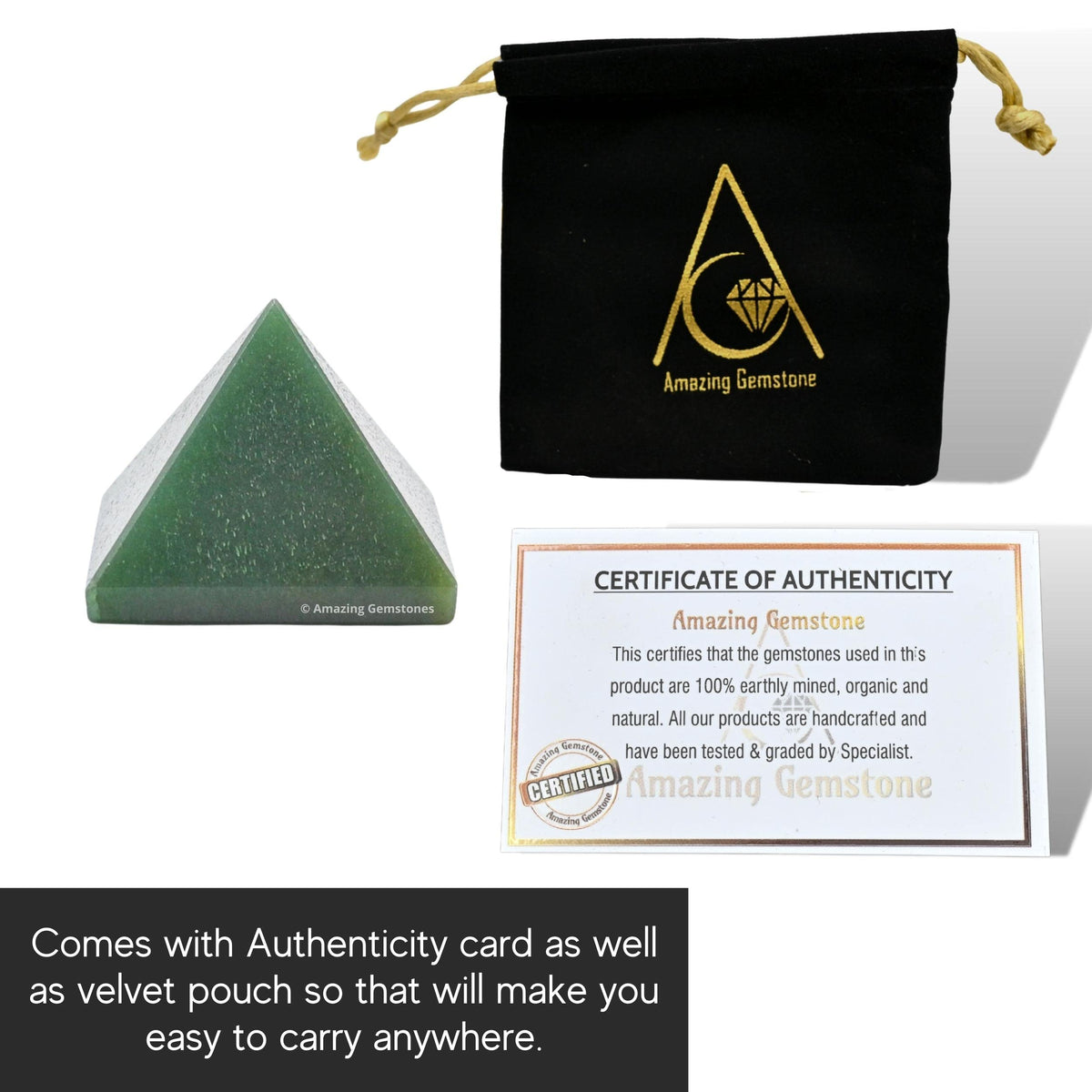 Amazing Gemstone Dark Green Aventurine Pyramid Crystal Healing Stones - 1" Great Pyramid Figurine of Natural Stone Pyramid for Meditation, Reiki, Chakra Balancing and Crystal Pyramids Grid