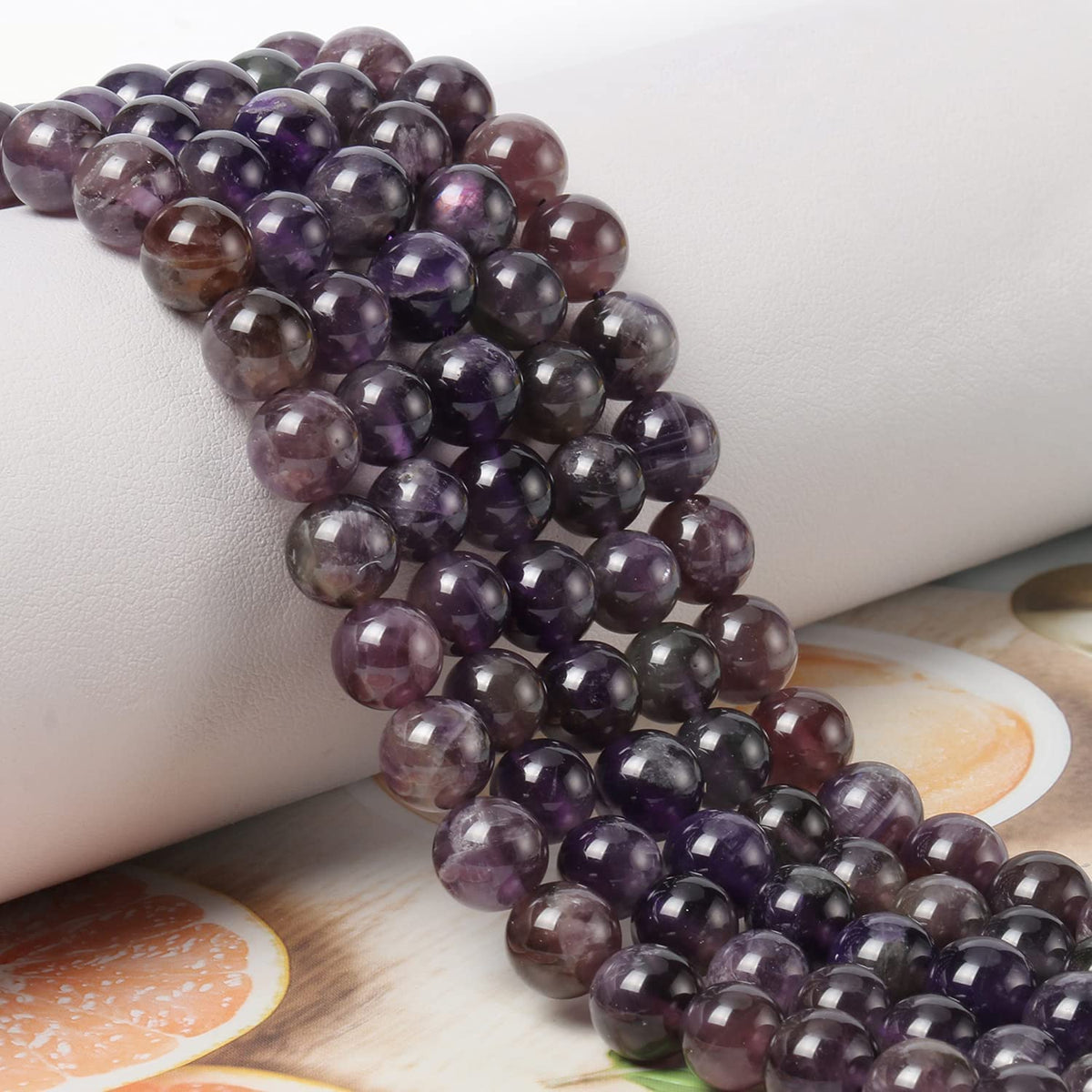NITOPUPU 100Pcs 10mm Natural Smooth Amethyst Beads Round Loose Stone Beads for Jewerly Making with Crystal Stretch Cord